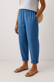 Luca Bianchi | Relaxed Linen Blend Cropped Trousers with Rolled Hem For Women