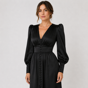 Isla Connelly | Button Down V-Neck Satin Midi Dress For Women