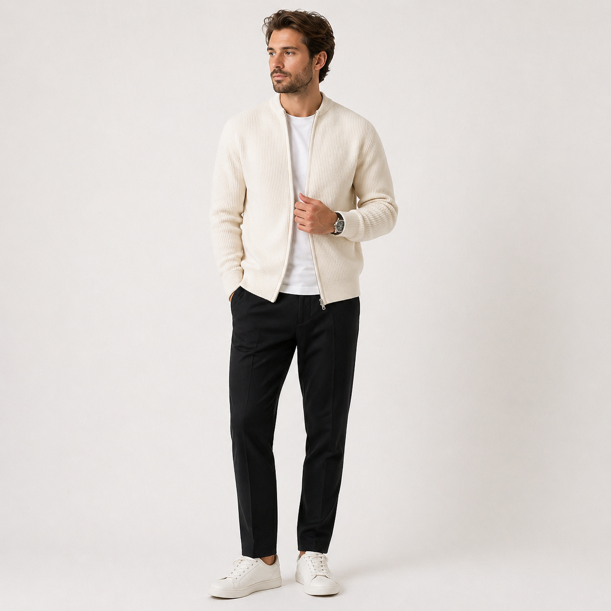 Matteo Bellini | Ribbed Zip Cardigan with Refined Comfort For Men