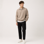 Enzo Laurent | Relaxed Knit Polo Sweater with Soft Minimal Elegance For Men