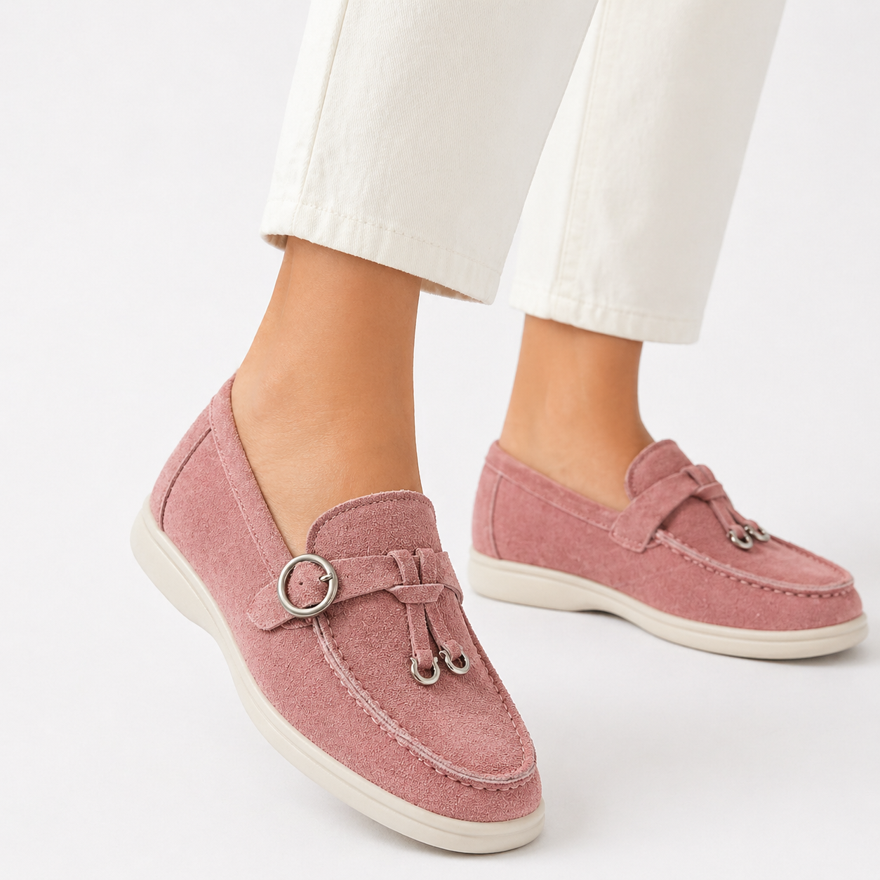 Camille Dupont | Suede Bow Loafers with Casual Comfort Elegance For Women