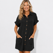 Emilia Weston | Cotton Linen Shirt Mini Dress For Women