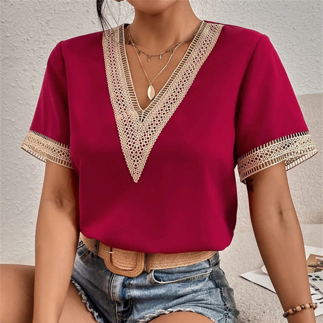 Camille Rousseau | Lace Trim V-Neck Blouse For Women | Harriet Blackwood | Lace-Trim V-Neck Blouse For Women