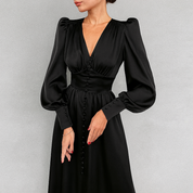 Isla Connelly | Button Down V-Neck Satin Midi Dress For Women