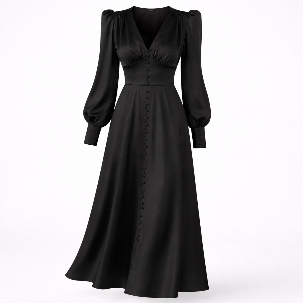 Isla Connelly | Button Down V-Neck Satin Midi Dress For Women