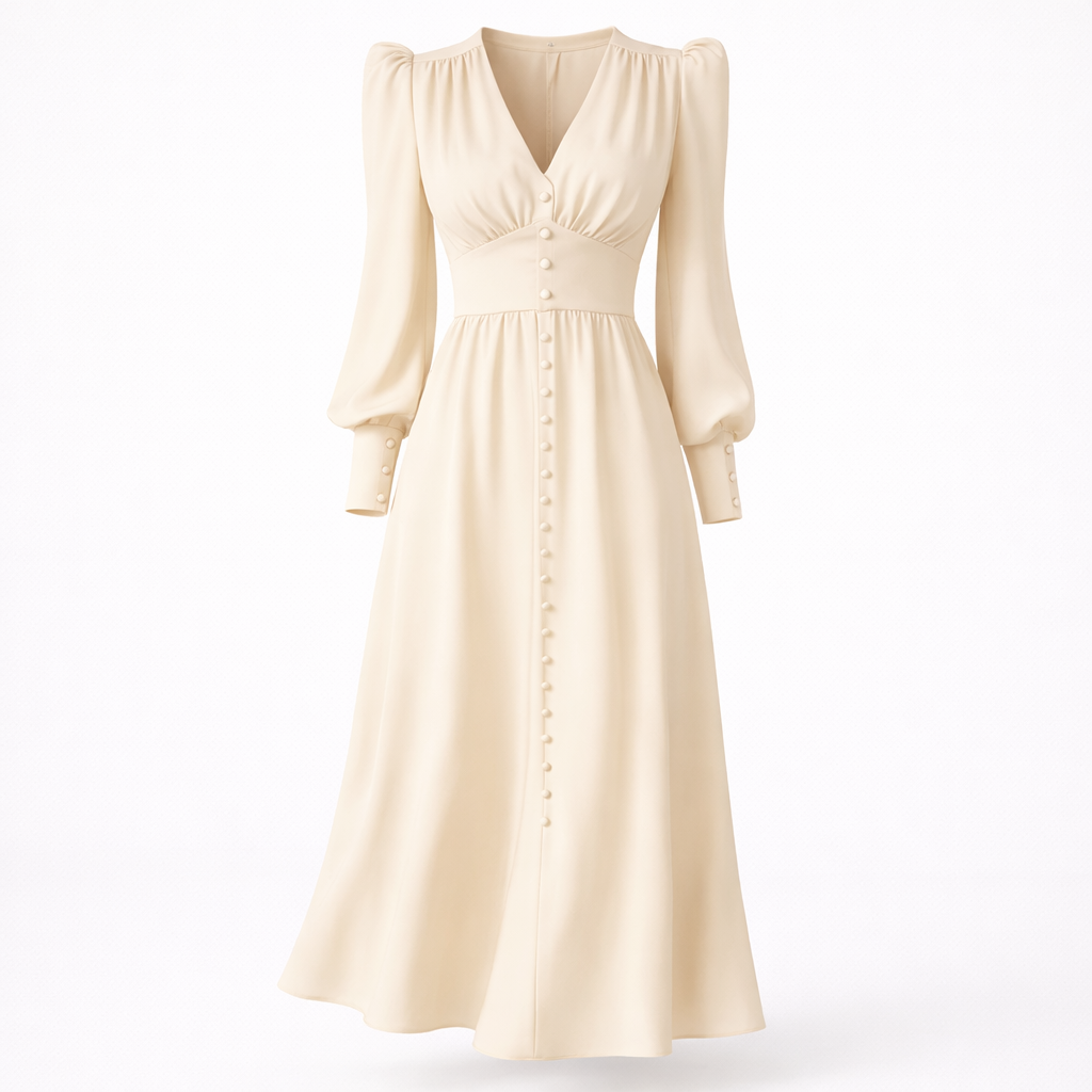 Isla Connelly | Button Down V-Neck Satin Midi Dress For Women