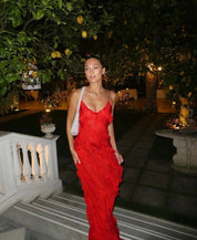 Charlotte Reid | Red Ruffle Maxi Dress For Women