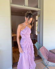 Grace Holloway | Pleated Ruffle Halter Maxi Dress For Women
