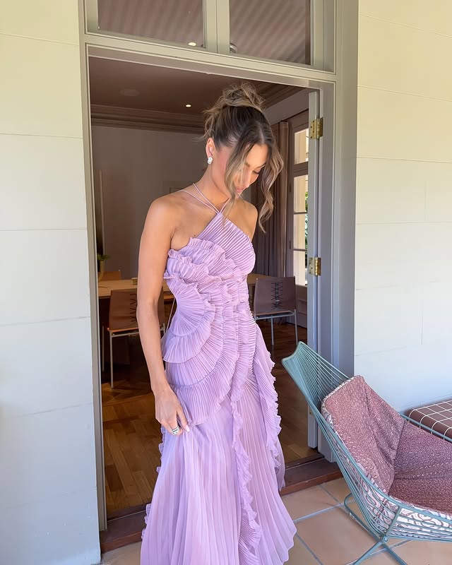 Grace Holloway | Pleated Ruffle Halter Maxi Dress For Women