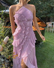 Grace Holloway | Pleated Ruffle Halter Maxi Dress For Women