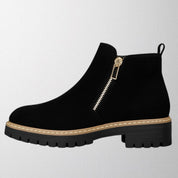 Tara Sinclair | Black Suede Ankle Boots With Gold Zip For Women