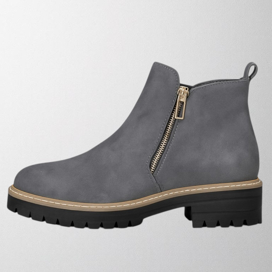 Tara Sinclair | Black Suede Ankle Boots With Gold Zip For Women
