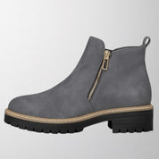 Tara Sinclair | Black Suede Ankle Boots With Gold Zip For Women