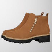 Tara Sinclair | Black Suede Ankle Boots With Gold Zip For Women