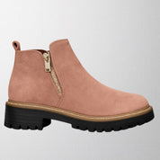 Tara Sinclair | Black Suede Ankle Boots With Gold Zip For Women
