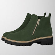 Tara Sinclair | Black Suede Ankle Boots With Gold Zip For Women