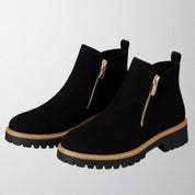 Tara Sinclair | Black Suede Ankle Boots With Gold Zip For Women