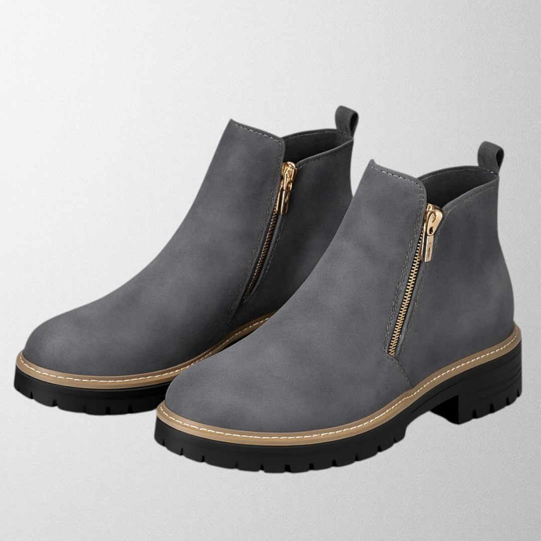 Tara Sinclair | Black Suede Ankle Boots With Gold Zip For Women