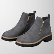 Tara Sinclair | Black Suede Ankle Boots With Gold Zip For Women