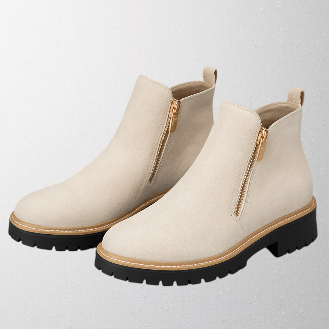 Tara Sinclair | Black Suede Ankle Boots With Gold Zip For Women