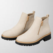Tara Sinclair | Black Suede Ankle Boots With Gold Zip For Women