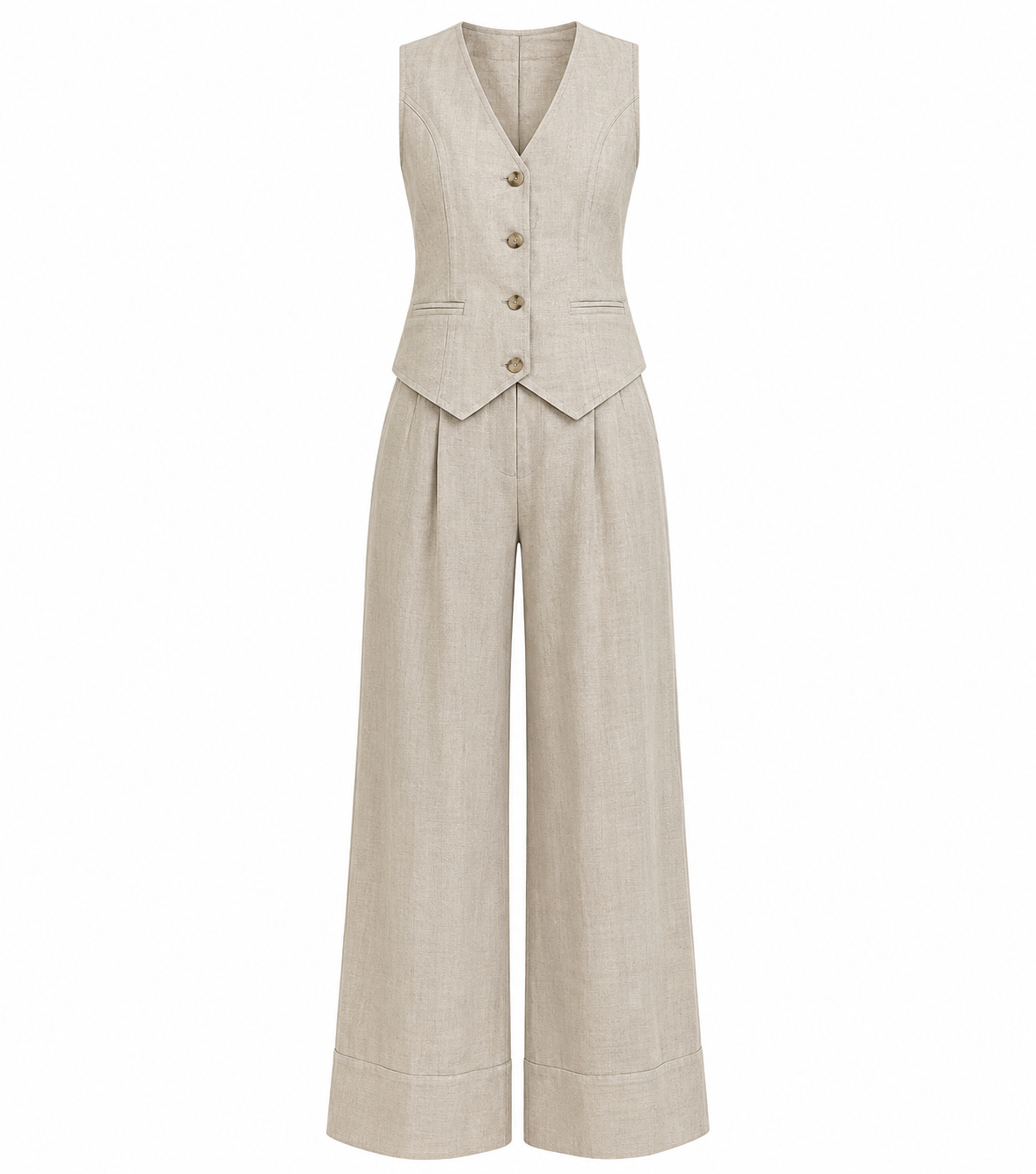 Emma Sheridan | Linen Vest & Wide-Leg Pants Set For Women