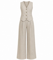 Emma Sheridan | Linen Vest & Wide-Leg Pants Set For Women