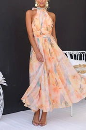 Gemma Johnston | Elegant Watercolour Halter Maxi Dress For Women