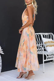 Gemma Johnston | Elegant Watercolour Halter Maxi Dress For Women