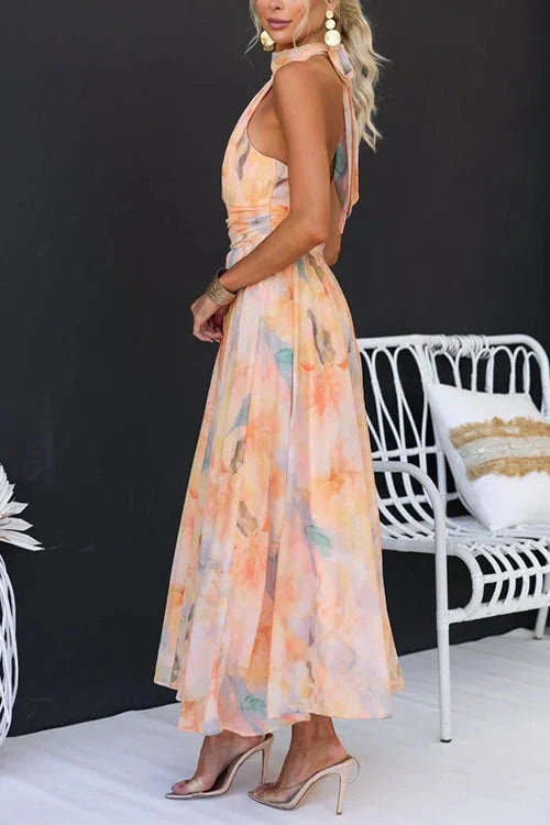 Gemma Johnston | Elegant Watercolour Halter Maxi Dress For Women