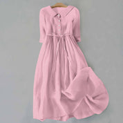 Matilda Clarke | Linen Midi Dress with Tie Waist For Women