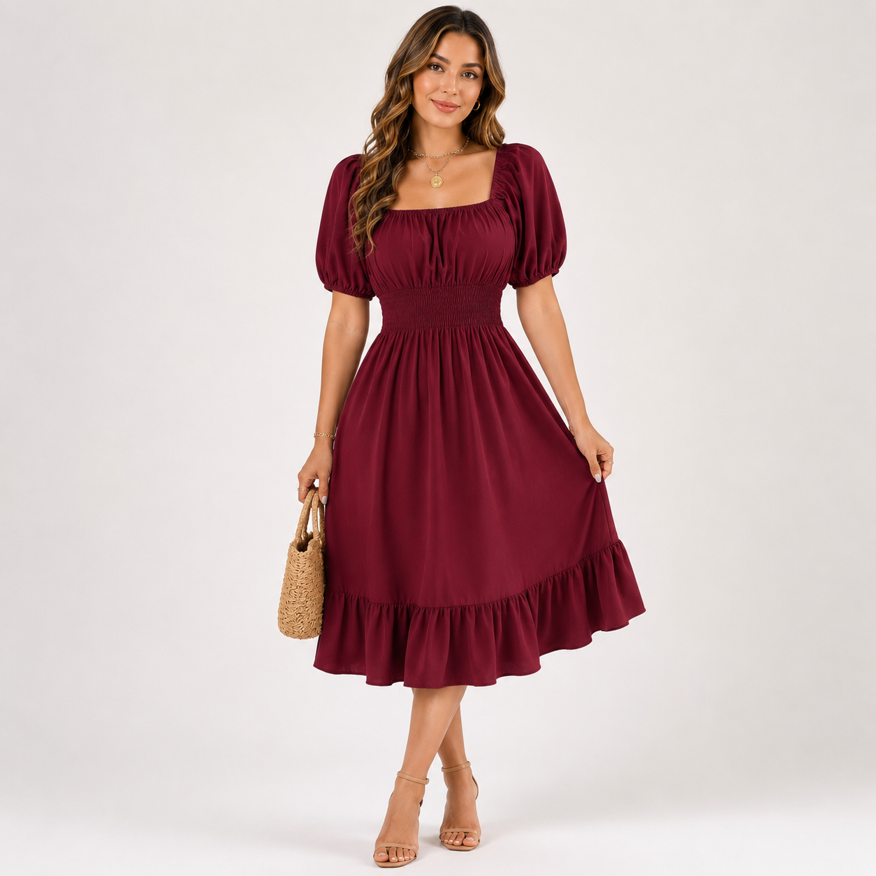 Freya Bennett | Ruffled A-Line Midi Dress For Women