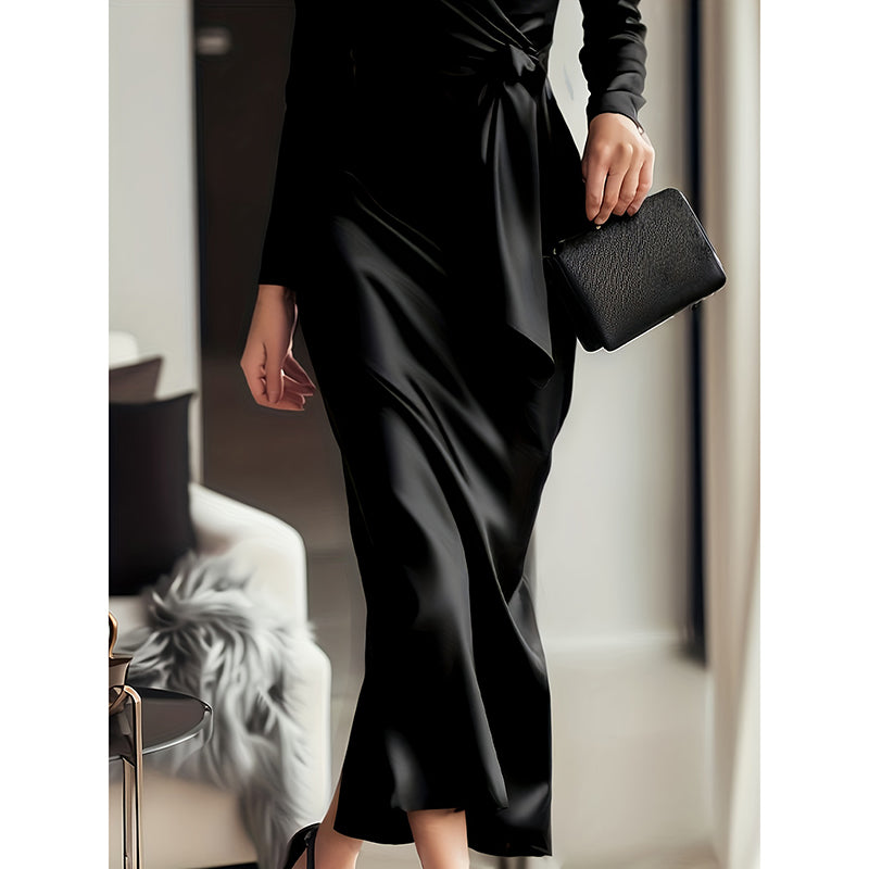 Elise Fairfax | Satin Wrap Midi Dress in Burgundy Red For Women