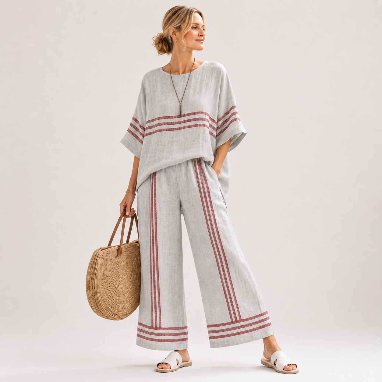 Grace Donovan | Striped Linen Two-Piece Set For Women