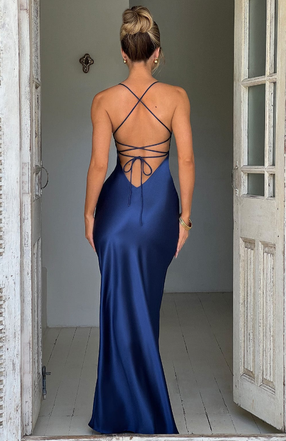 Sienna Donovan | Satin Halter Neck Slit Maxi Dress For Women