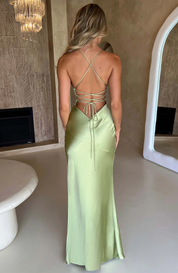 Sienna Donovan | Satin Halter Neck Slit Maxi Dress For Women