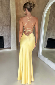 Sienna Donovan | Satin Halter Neck Slit Maxi Dress For Women