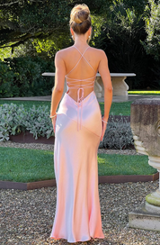 Sienna Donovan | Satin Halter Neck Slit Maxi Dress For Women