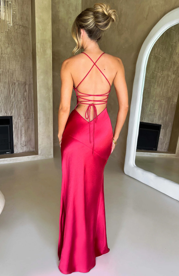 Sienna Donovan | Satin Halter Neck Slit Maxi Dress For Women