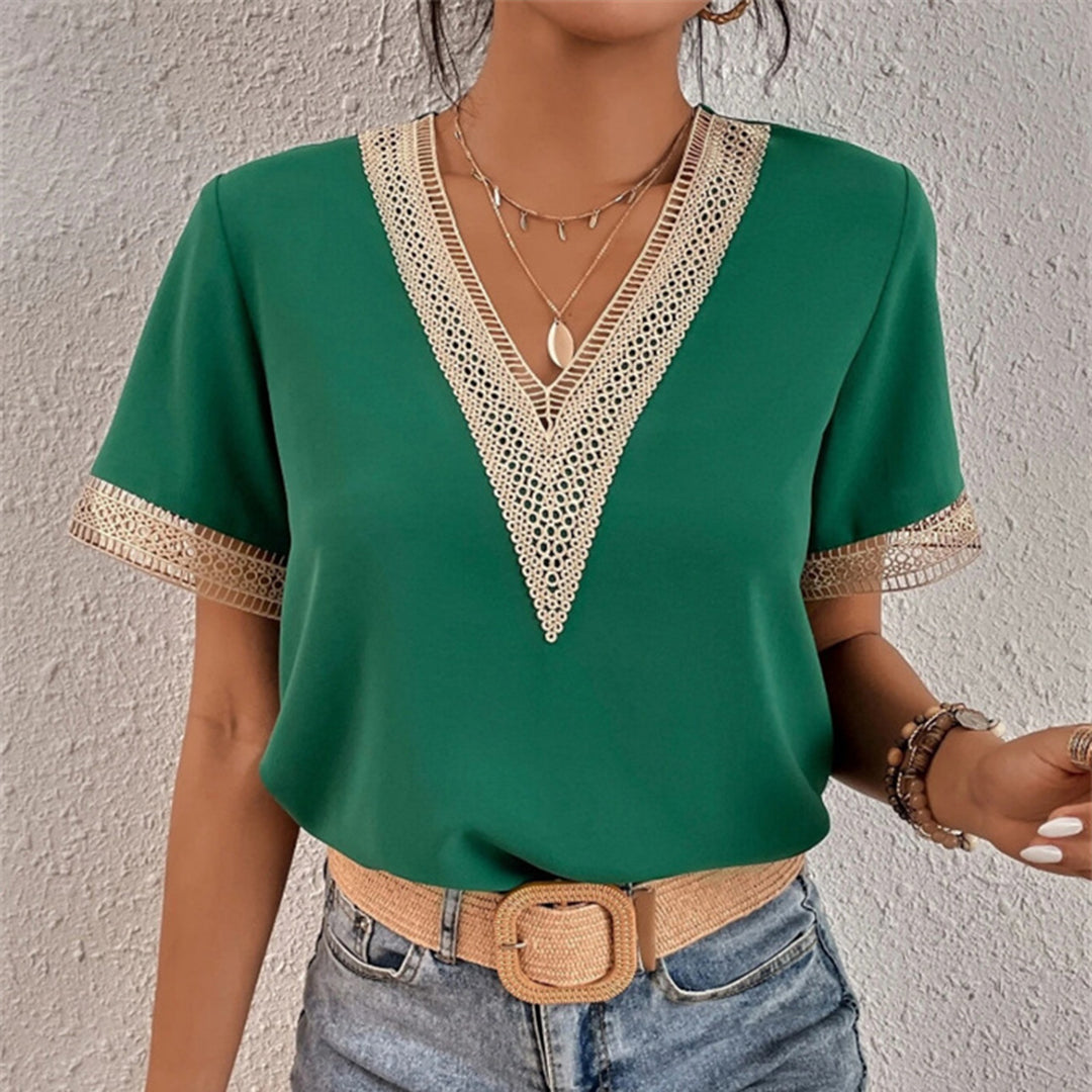 Camille Rousseau | Lace Trim V-Neck Blouse For Women | Harriet Blackwood | Lace-Trim V-Neck Blouse For Women