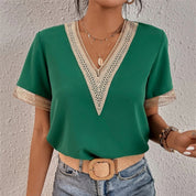 Camille Rousseau | Lace Trim V-Neck Blouse For Women | Harriet Blackwood | Lace-Trim V-Neck Blouse For Women