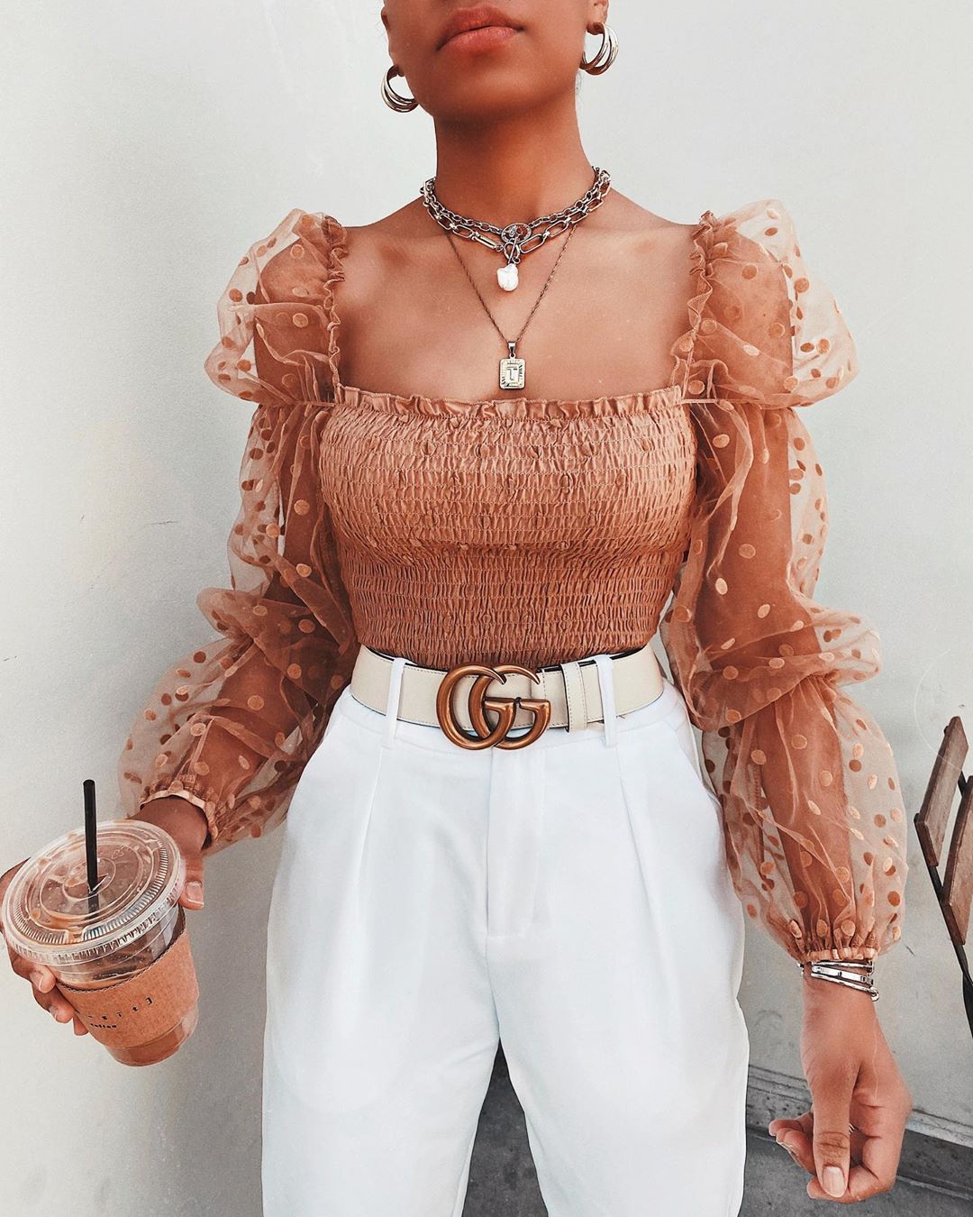 Ophelia Marsh | Sheer Chiffon Puff Sleeve Blouse For Women
