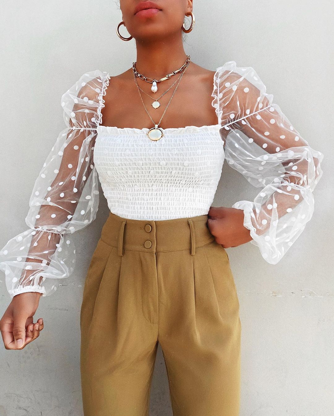 Ophelia Marsh | Sheer Chiffon Puff Sleeve Blouse For Women