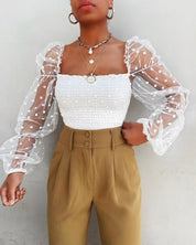 Ophelia Marsh | Sheer Chiffon Puff Sleeve Blouse For Women