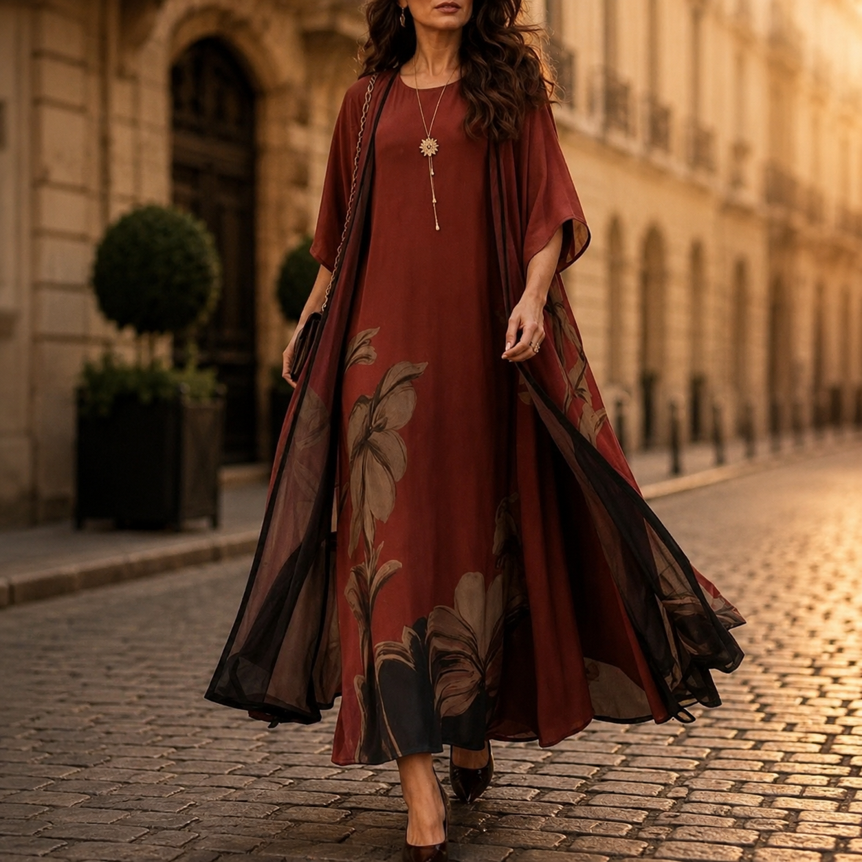Charlotte Ashby | Floral Maxi Dress With Sheer Voile Coat For Women