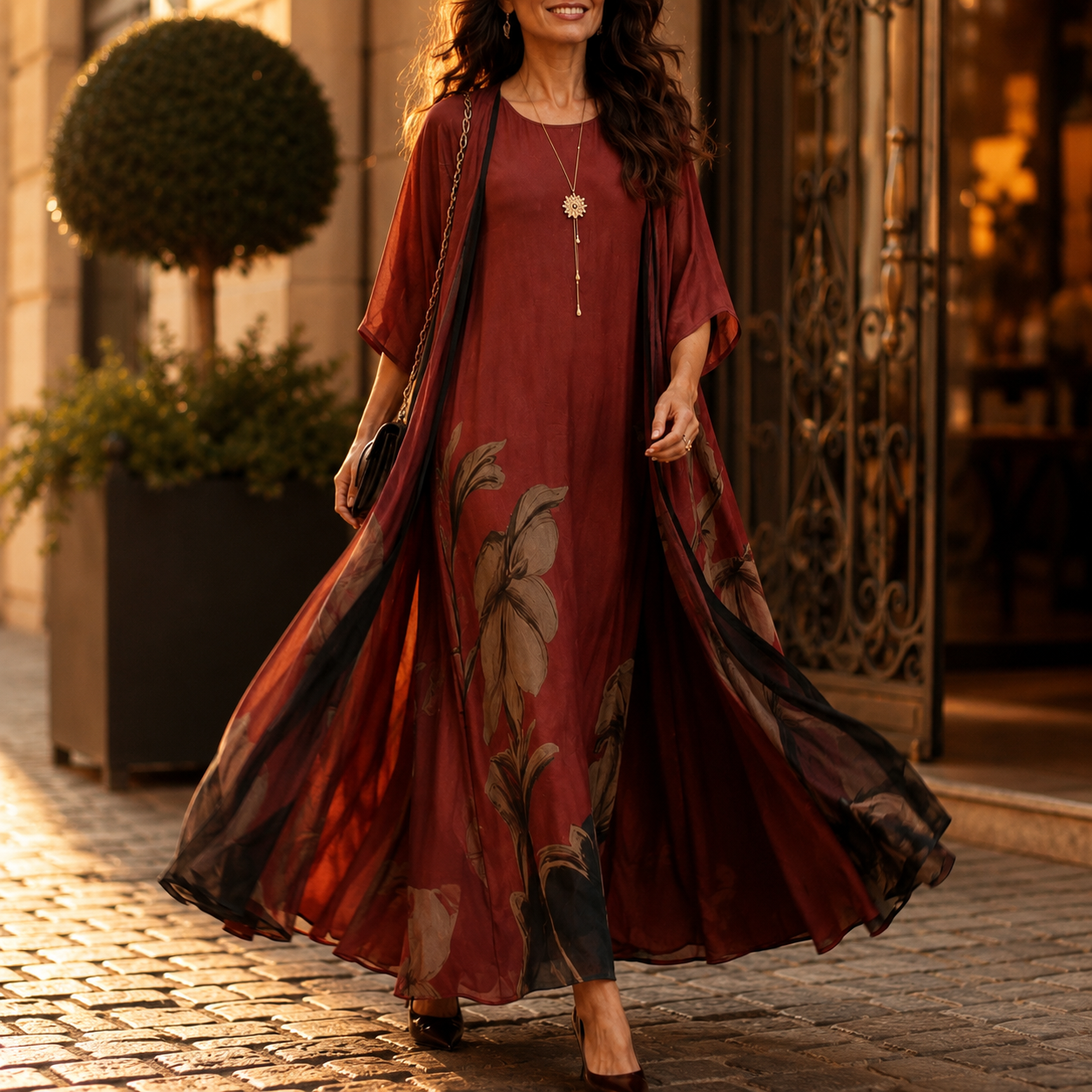 Charlotte Ashby | Floral Maxi Dress With Sheer Voile Coat For Women