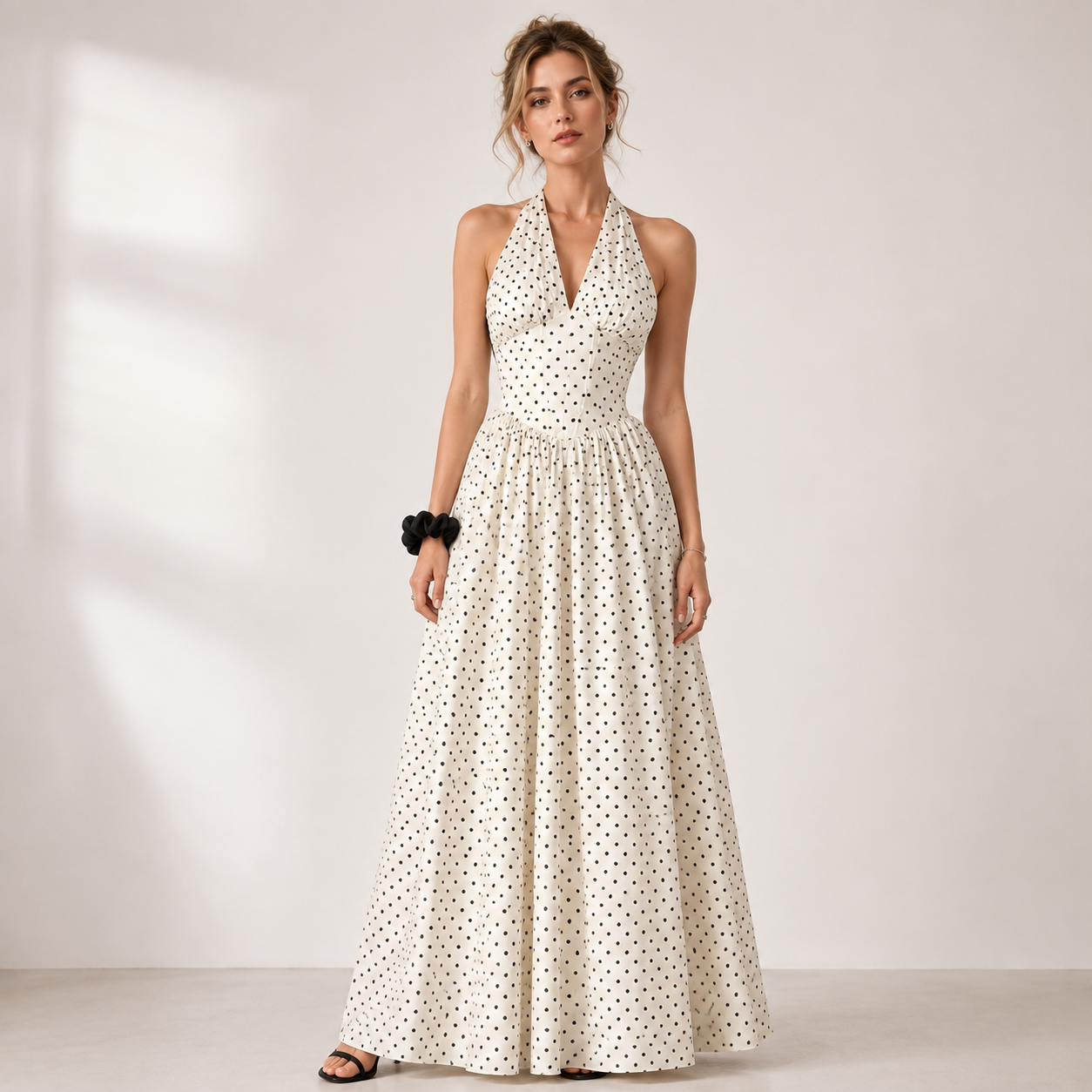 Holly Wright | Polka Dot Halter Maxi Dress For Women