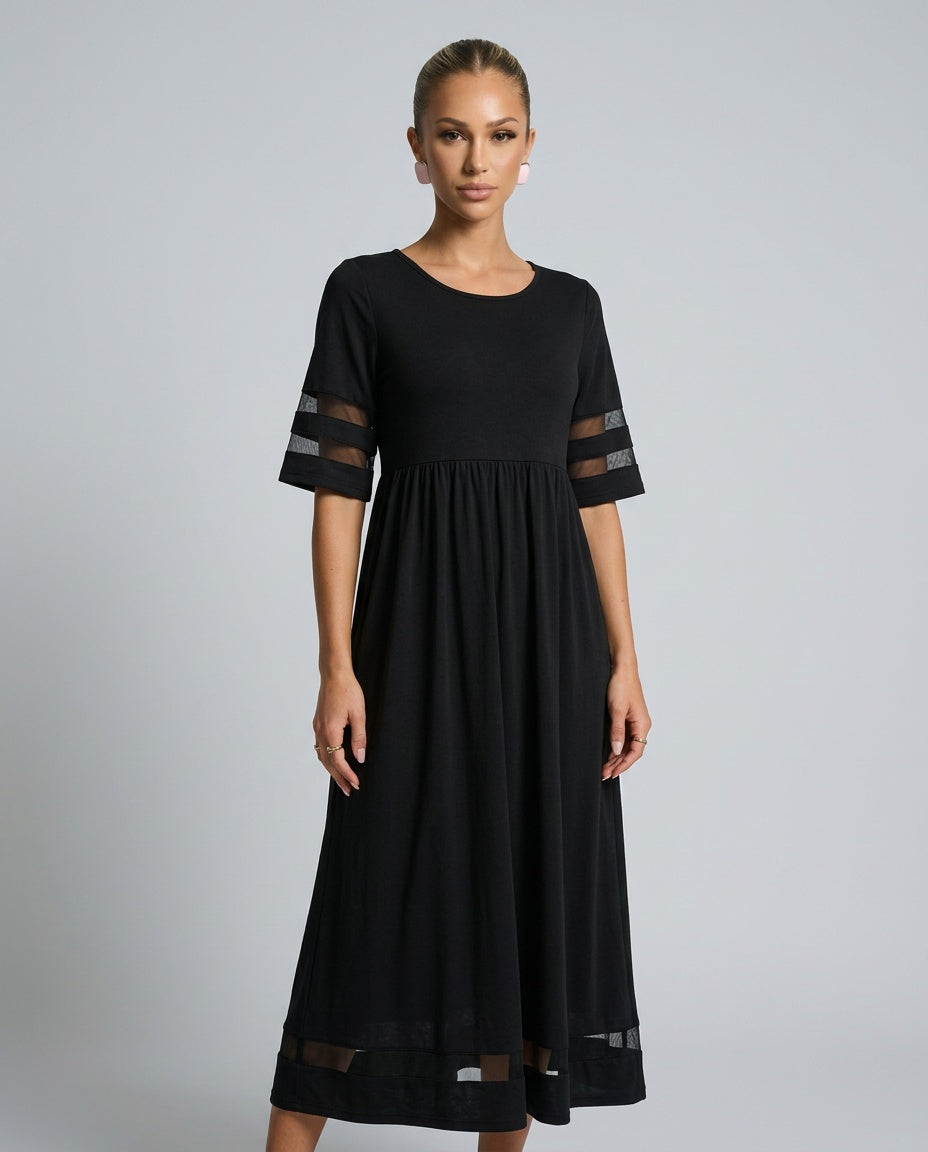 Zoe Pemberton | Black Mesh Stripe Midi Dress For Women