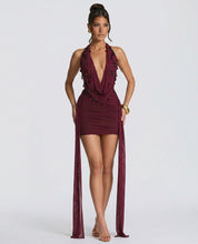 Matilda Henley | Embellished Halter Draped Mini Dress For Women