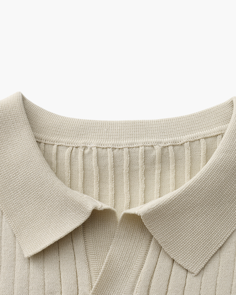 Renzo Bellini | Ribbed Knit Polo Shirt with Coastal Elegance For Men